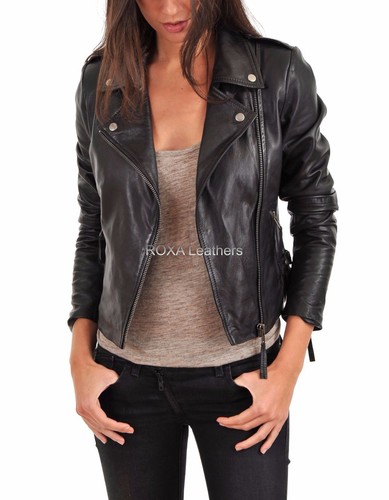 Leather Jacket Biker Black Zip Coat 
