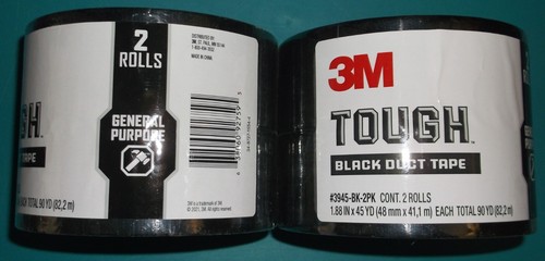 3M TOUGH BLACK DUCT TAPE 4 ROLLS GENERAL PURPOSE 180 YARDS 1.88 INCH WIDE NEW - Picture 2 of 9