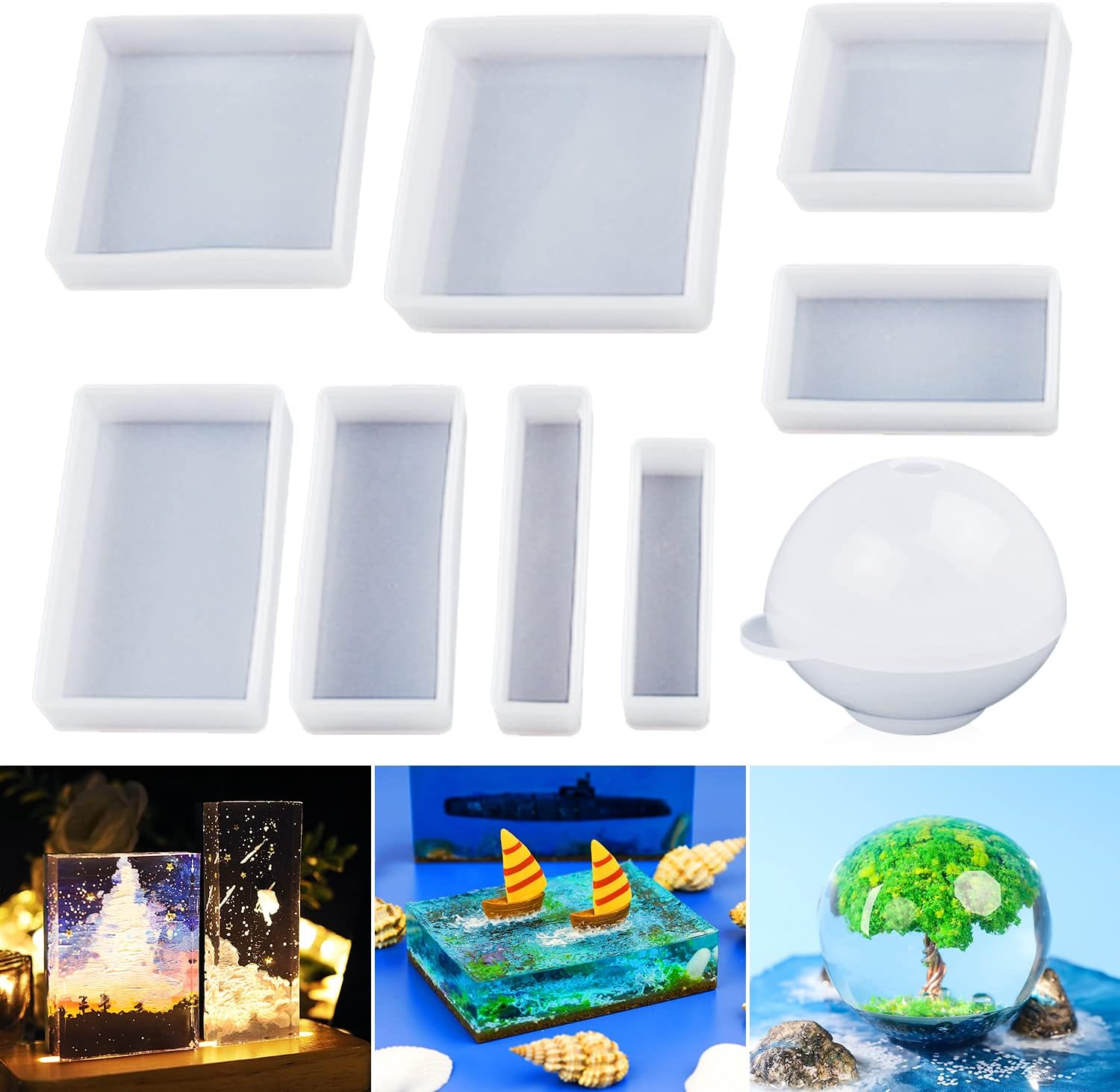 Epoxy Resin Molds, Resin Casting Molds Silicone Square Ball Molds 9PCS Different