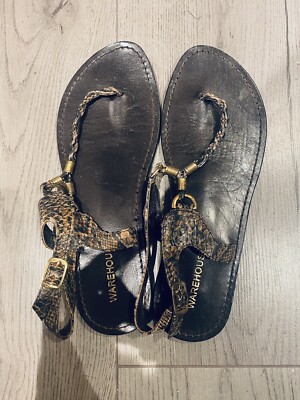 Warehouse Brown Thong Leather Sandals Size 39 Summer