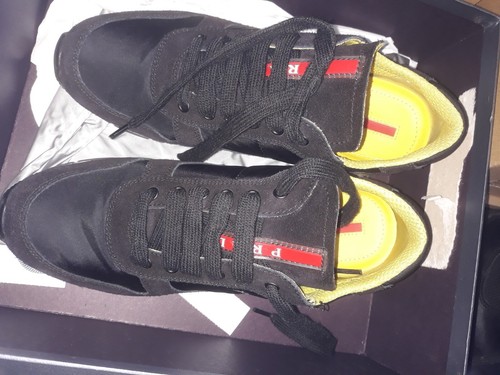 Prada Black Suede & Nylon Trainers Sneakers UK 4.5 - Imagen 4 de 5