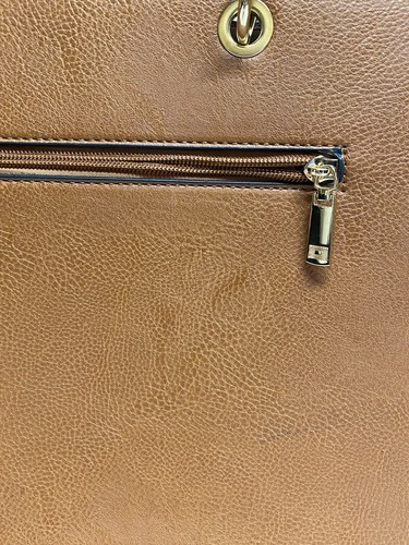 Snakeskin Accented Faux Brown Leather Handbag Purse - Picture 7 of 9