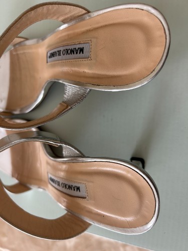 Monolo Blahnik-Women-Silver Leather-heel hand made Shoes.US Sz-7M.EUR Sz-37.5.It - Picture 13 of 15