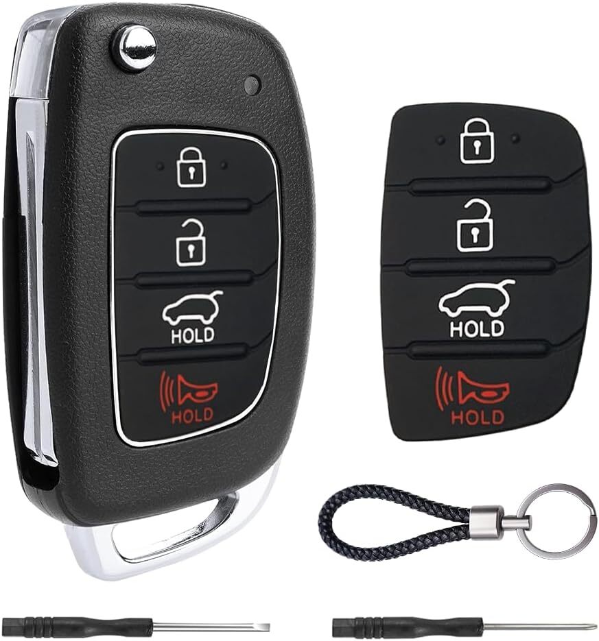 Key Fob Case for Hyundai Sonata Santa Fe Sport with Insert Rubber Pad Keypad