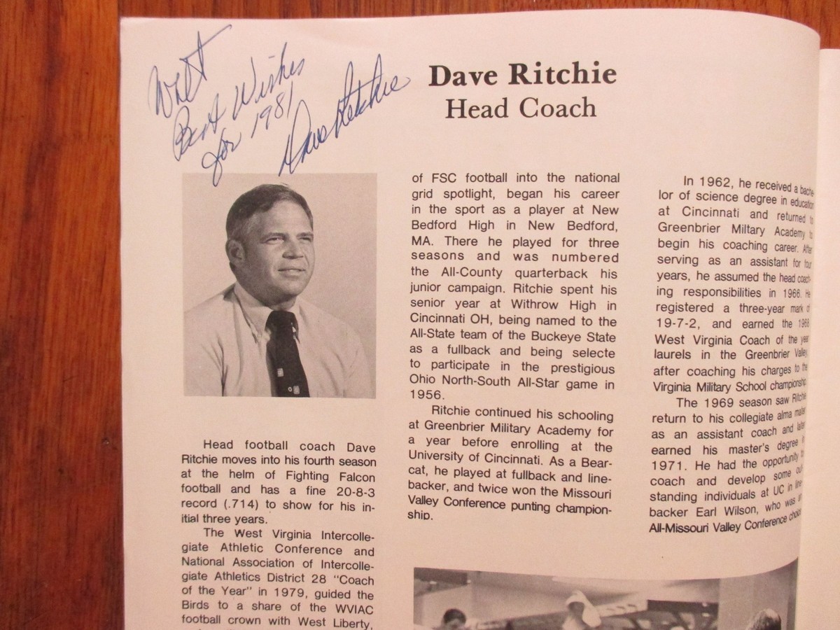 DAVE RITCHIE Signed 1981 Fairmont Edinboro St) Football