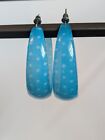 Large Chunky Light Blue Polka Dot C Shaped Resin Hoop Fashion Earrings