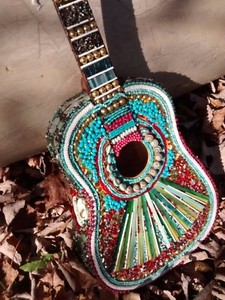 Mexican Fan Guitar, Mosaic Wall, Art Stained Glass Handcrafted