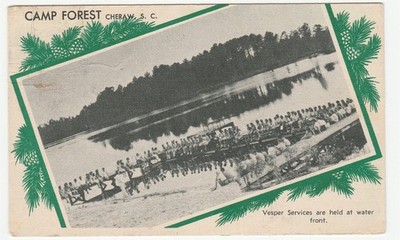 Vintage Postcard Camp Forest Cheraw South Carolina 1944 Vesper Services at Lake