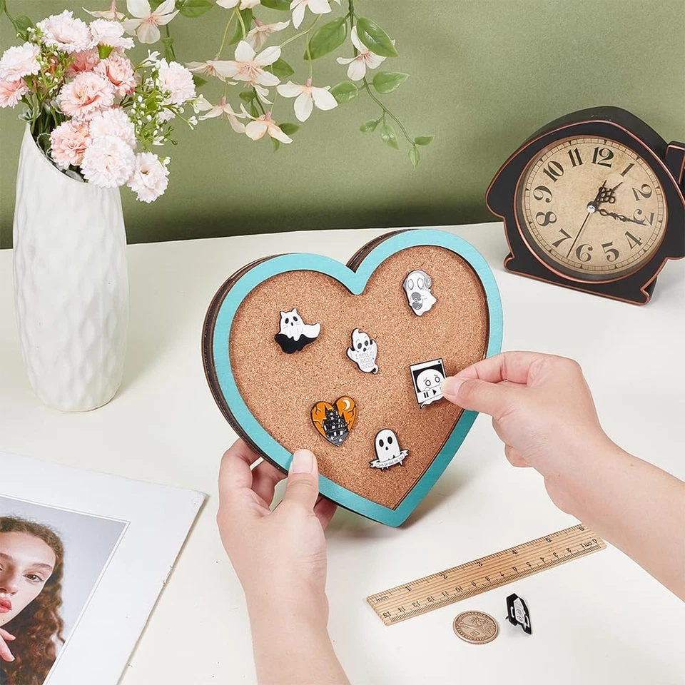 Heart Pin Cork Board, Bulletin Display Board Wall Mounted Cork Board with Lig... - Image 3 of 4