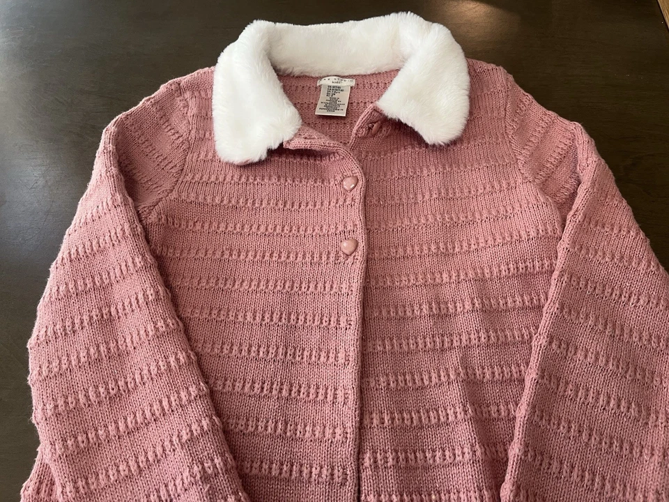 Max Studio Kids Pink Shimmery Holiday Sweater With Fur Collar Girls Size 7/8 - Image 2 of 4