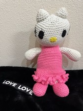 HANDMADE crochet Hello Kitty plush toy wearing a pink dress