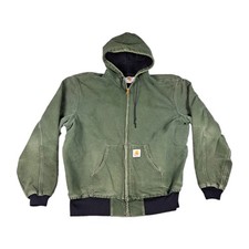 Vintage Carhartt Jacket JR104 Mens XL Hooded Olive Green Canvas Thermal Lined