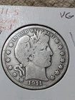 1911-S Low Mintage Silver Barber Half Dollar, VG+ Condition