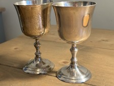 Vintage Pair of Polished E.P.N.S. Heavy Silver Plated Goblets Chalices 