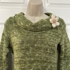 Vintage Forever 21 Cowl Neck Flower Accent Sweater Knit Green Size S Made in USA