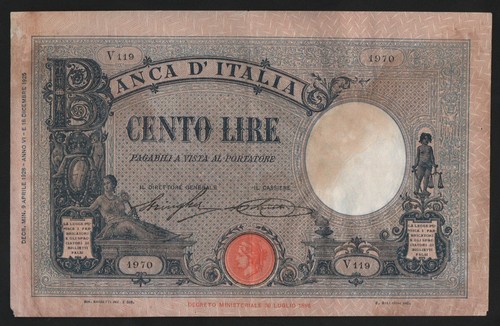 100 LIRE AZZURRINO (FASCIO) 09/04/1928 BB+ RARA CERTIFICATA - Foto 4 di 5