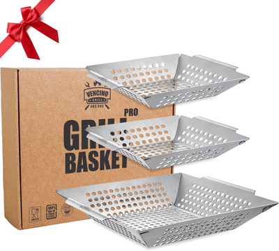 3 stainless steel grill baskets for vegetables outdoor BBQ cooking accessories!!