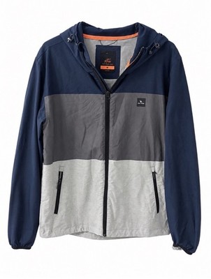 Rip Curl Men s M Anti Series Hooded Jacket Navy Gray Colorblock Wind Rain Surf