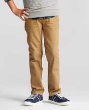 Cat and Jack Boys Khaki Wash Stretch Straight Fit Adjustable Waist Jeans