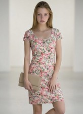FREE PEOPLE Dress Lace Overlay Open Back Cap Sleeves Floral Pink Green Small