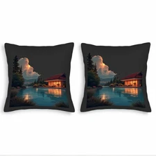 Set of 2 18x18in Throw Pillow Covers - Modern Lakeside Design 