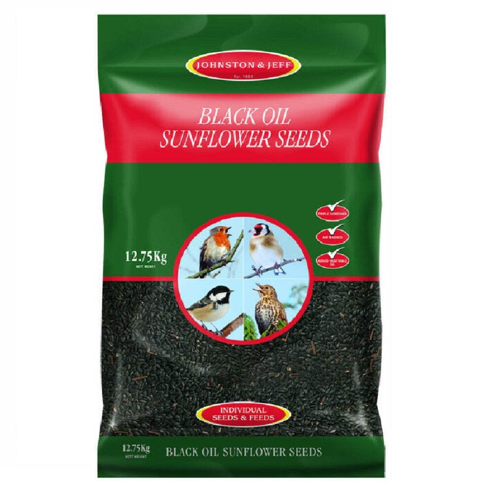 12.75KG BLACK OIL SUNFLOWER SEEDS : Johnston & Jeff Wild Bird Straight Seed Food