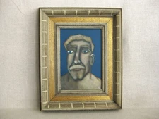 Framed Male Portrait Painting, Original Wall Art Masculine Moustache