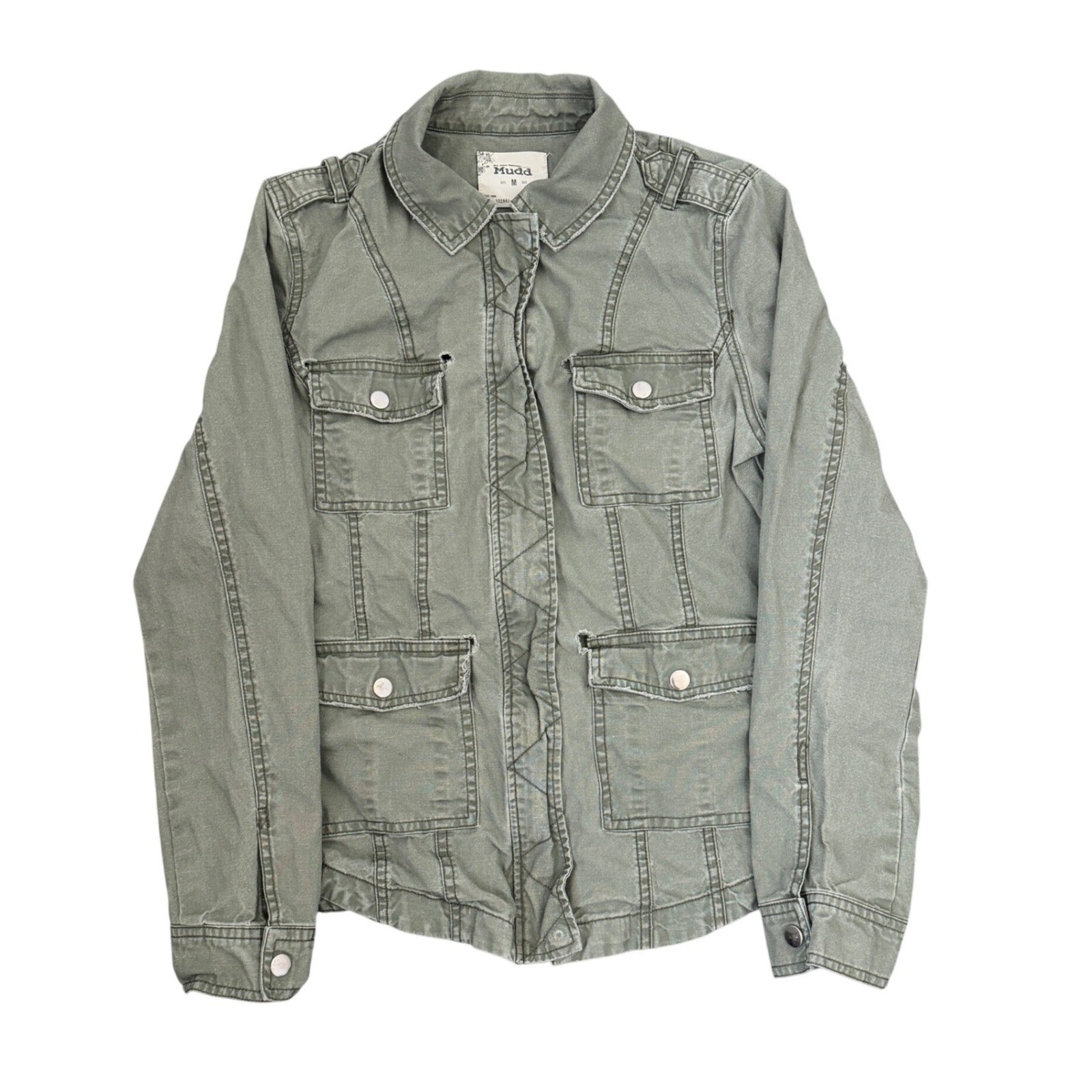 Mudd Womens Utility Jacket Green Button Front Poc… - image 1
