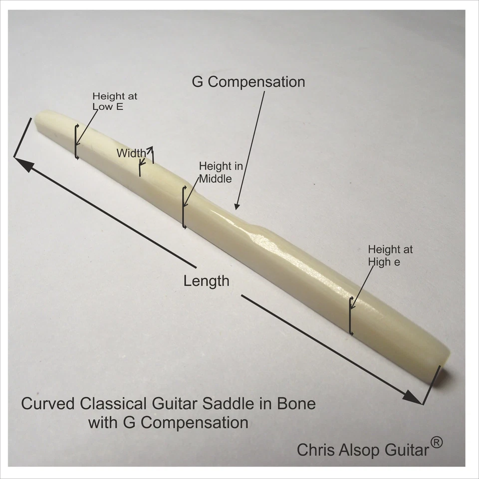 Curved Classical Guitar Bone Saddle. Select Size. UK Made by Chris Alsop Guitar - image 3 of 4