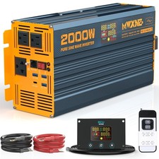 2000W Pure Sine Wave Power Inverter DC 12V to 110V 120V AC with 4 Quick Charg...