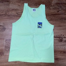 Vintage Speedo Tank Top Shirt Mens Medium Neon Green Logo Graphic Swimwear 80s