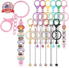 12 Pcs Beadable Keychains Bars Bulk Blank Beaded Metal Keychain for Cra
