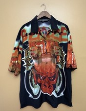 VTG Johnny Blaze Skull Flames Devil All Over Print Button Up Shirt Y2K Men?s XL