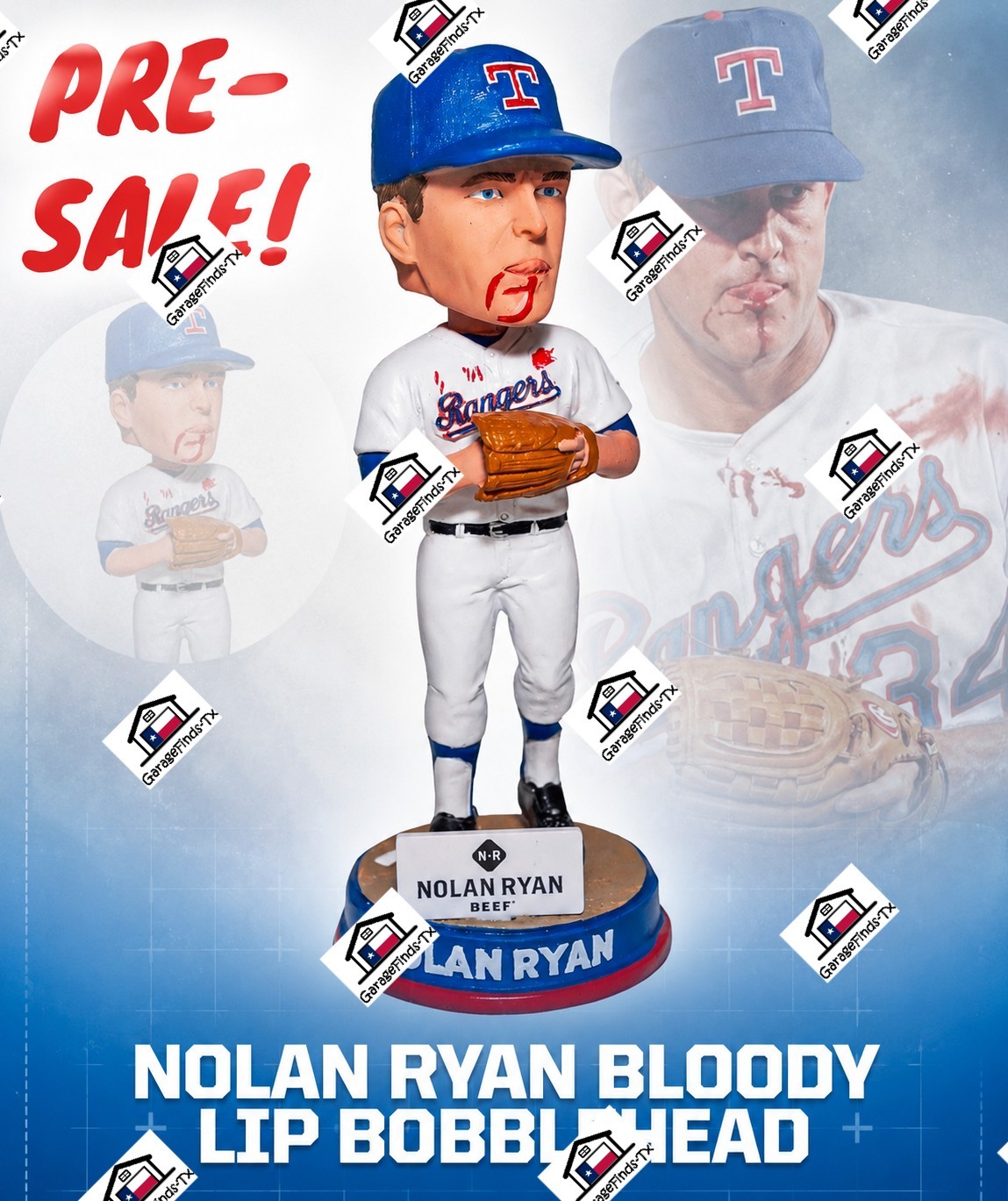 Texas Rangers Nolan Ryan Bloody Lip Bobblehead SGA Presale 9/17 Ships 9/18