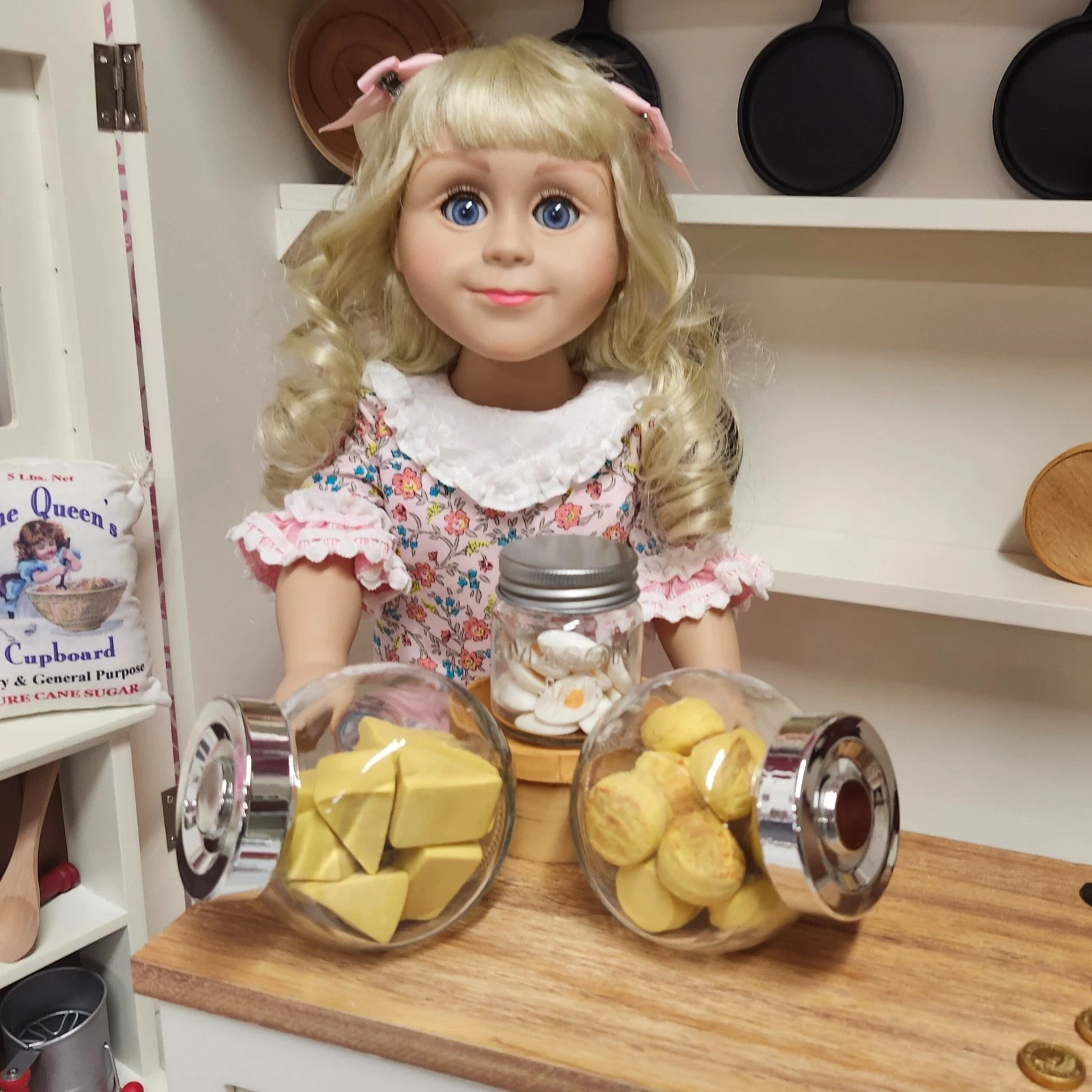 NEW 18 Inch Doll Food Cheese, Biscuits, & Eggs in Glass Jars Fits American Girl