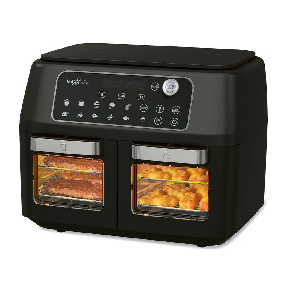 MAXXMEE Heißluftfritteuse XXL Doppelkorb Doppelkammer Dual Zone Airfryer 2x 5,5L - Bild 3 von 4