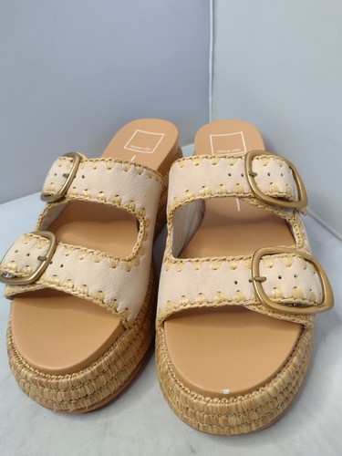 Dolce Vita Wanika Platinum Leather Chunky Platform Slide Sandals 8 Tan A4