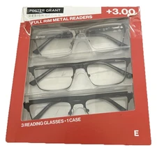 Design Optics By Foster Grant Kyne Full Metal Square Reading Glasses 3 Pk +3.00