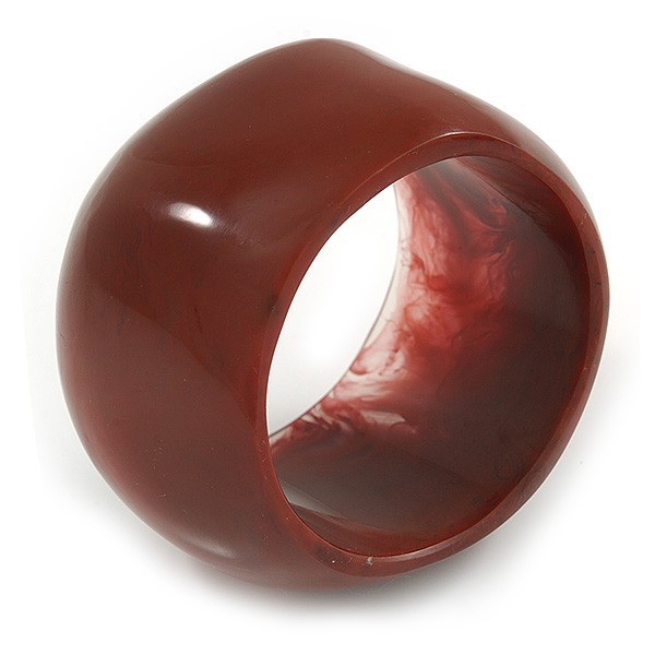 Wide Chunky Off Round Rusty Orange Resin Bangle Bracelet - 19cm Long