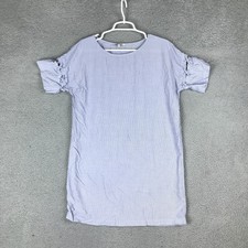 Madewell Dress Womens Medium Blue White Pinstripe Lace Up Sleeve Casual Shift