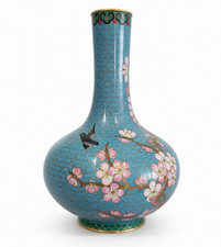 Vase cloisonné chinois cuivre émaillé – Chinese Cloisonne Enamel Sakura Bird