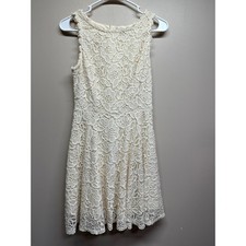Cream Lace Fit Flare Dress Sleeveless Scoop Neck Back Zip Women's Size 3