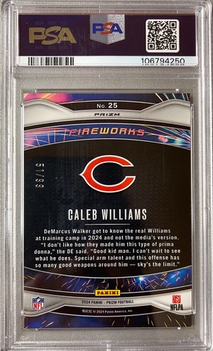2024 Panini Prizm Caleb Williams (RC) Fireworks Blue Ice Prizm #/99 PSA 9 - Picture 2 of 6