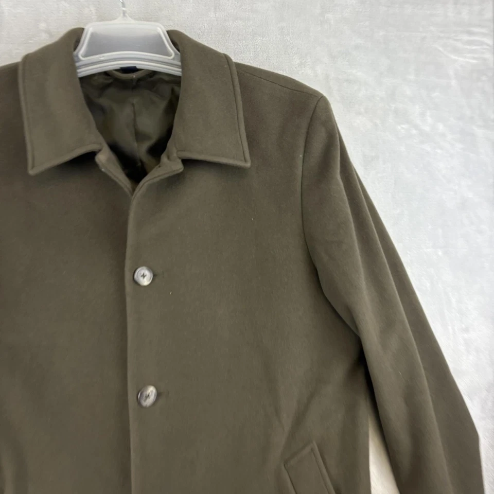 Abrigo Lands End para Hombres 40 Verde Oliva 100% Lana Abrigo Coche de Cercanías Forrado con 3 Botones Foto 2 de 4