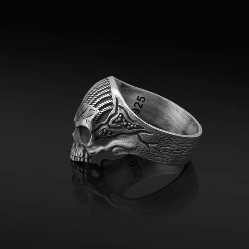 Totenkopf Krieger Ring Herren 925 Sterling Silber Gothic Wikinger Stil Statement Band - Bild 2 von 8