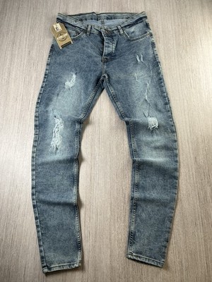 JC PENNEY Jeans Herren Größe 33 Blau Vintage Wash Slim Straight Denim Distressed