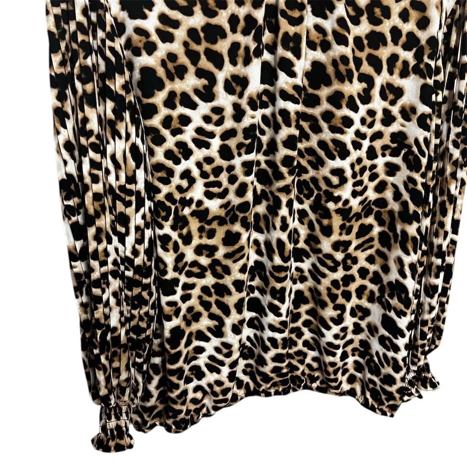 Женская блузка New York & Company размер XL с леопардовым принтом с оборками и плиссированными рукавами - Изображение 4 из 4