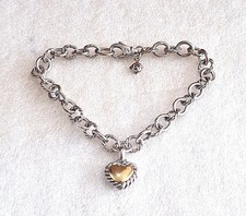 Pre-Owned David Yurman 925 Sterling Silver 18K Gold Heart Charm Bracelet