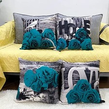 Teal Throw Pillow Covers 18x18 Set of 4 18" x 18" Pack of 4 Teal Rose