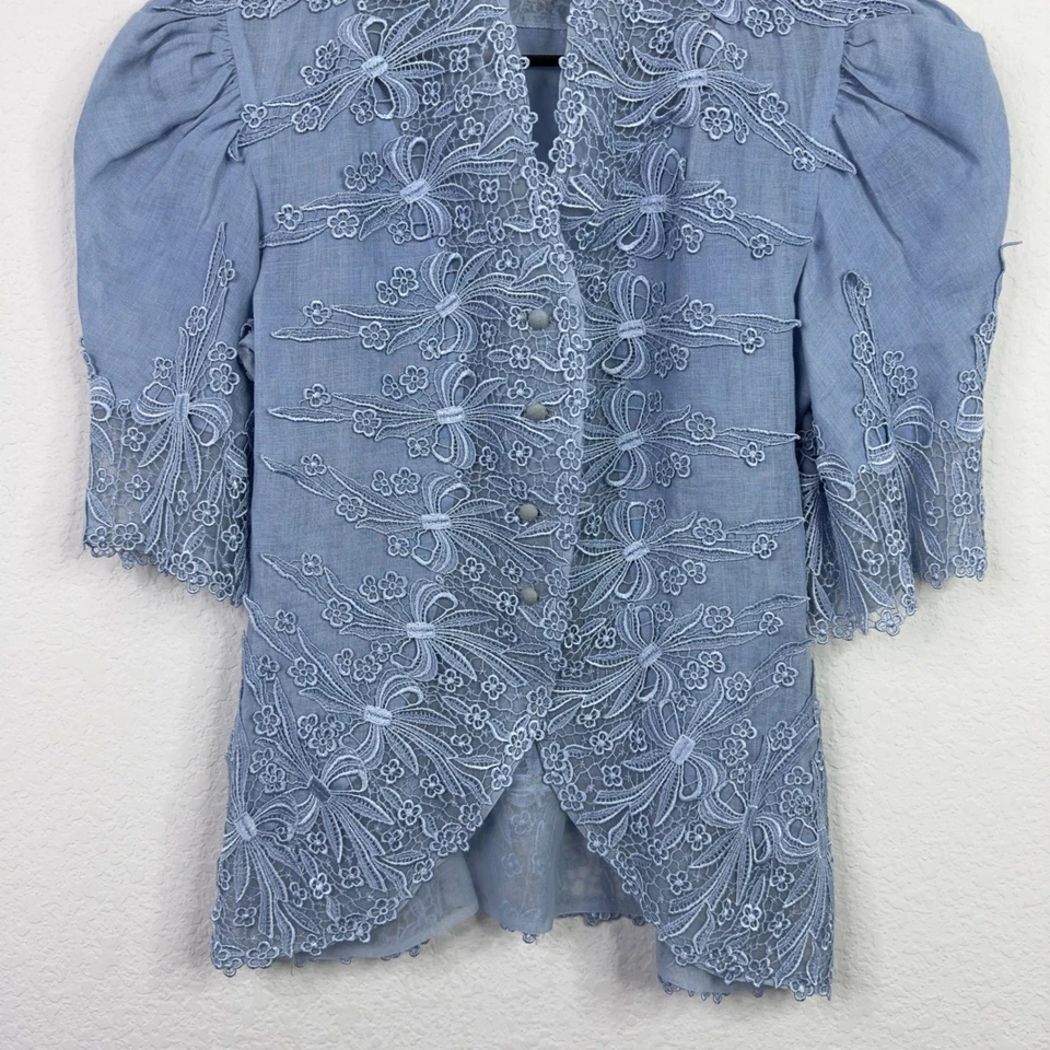 Camisa Capriccio by Digna Para Mujer 4 Azul Lino Encaje De Colección Regal Cottagecore Romántica Foto 4 de 4